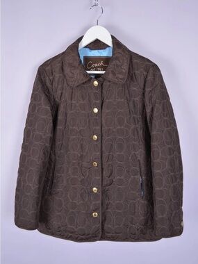 Coach Brown Quilted Puffer Jacket with Gold Buttons